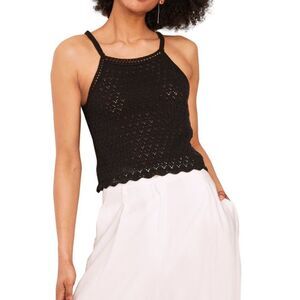 French Connection Nora Crochet Sleeveless Top, Black, Size Medium,‎ (6/8), NWT